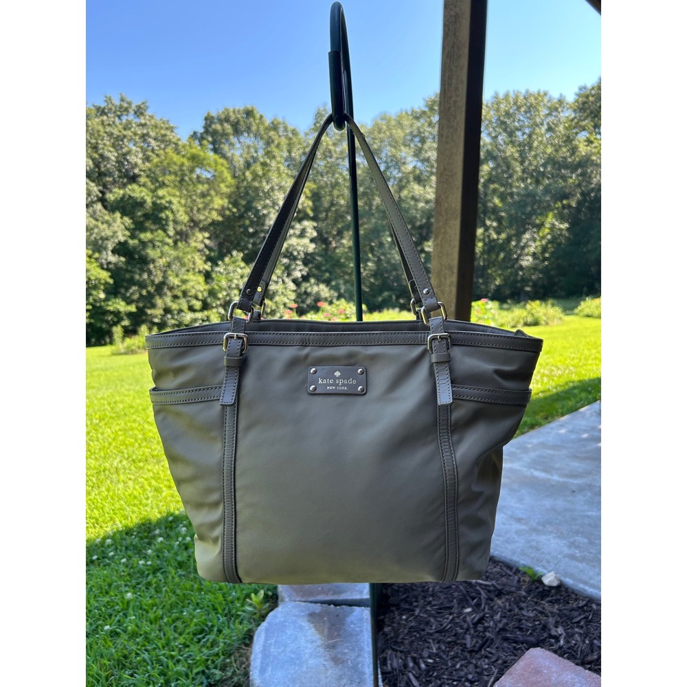 Kate Spade Shoulder Bag Union Square Clementine Nylon Work Tote Tan Olive Green